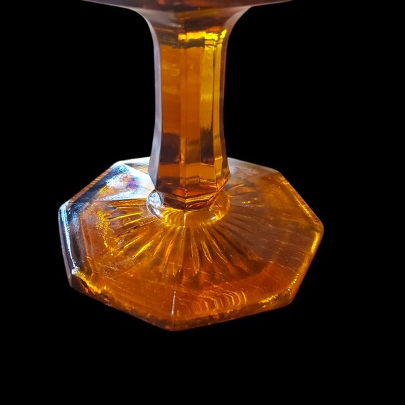 Vintage LE Smith Glass Heritage Quintec Amber Glass Pedestal Compote Candy Dish - Picture 6 of 9